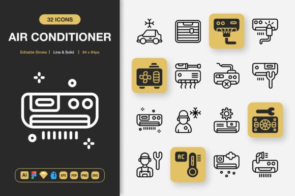 Air Conditioner Icons for Crafting and Design