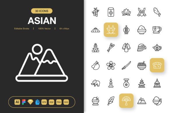 Asian Icons: A Minimalist Graphic Design Asset for Modern Projects
