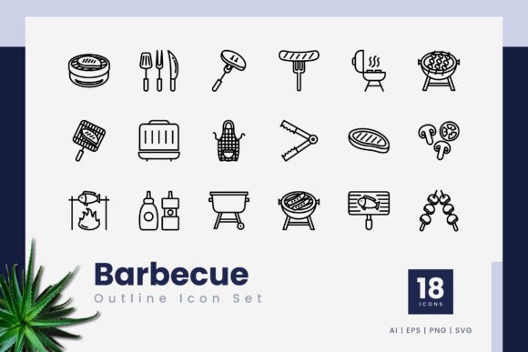 Barbecue Outline Icons for Branding and Marketing Graphics