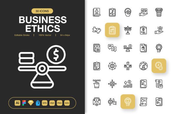 Business Ethics Icons: A Modern Graphic Design Asset for Clean Visuals