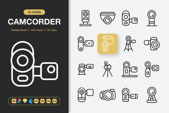 Camcorder Icons for Embroidery Projects