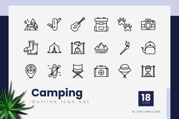 Camping Outline Icons for Digital Product Creators