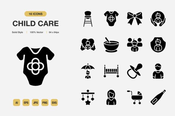 Child Care Solid Icons: A Versatile Graphic Design Asset