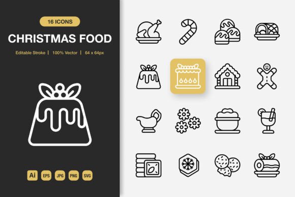 Christmas Food Outline Icons - Clean Graphics for Handmade Creations