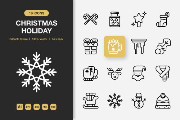 Christmas Holiday Outline Icons: A Graphic Design Asset Review