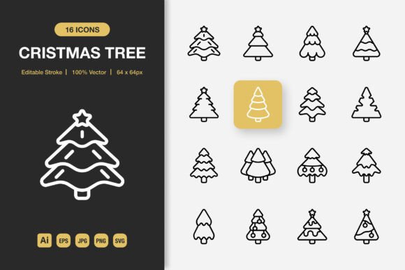 Christmas Tree Outline Icons for Modern Web Design