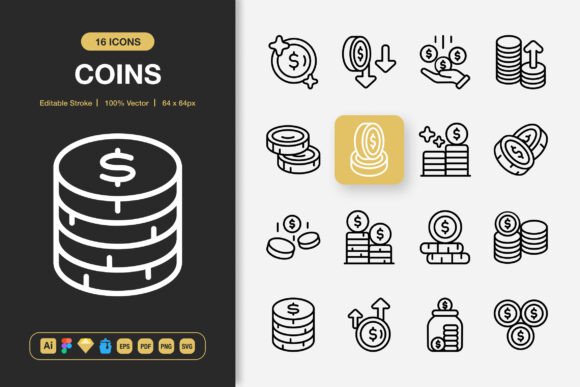 Coins Icons: A Versatile Graphic Design Asset for Digital Sellers