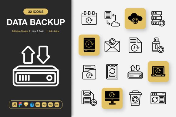 Data Backup Icons for Commercial Design