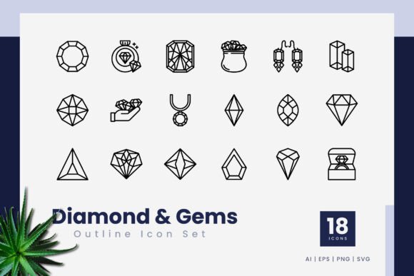 Diamond and Gems Outline Icons - A Versatile Graphic Asset
