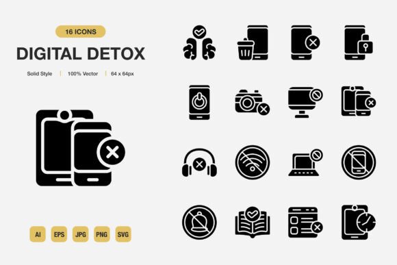 Digital Detox Solid Icons for Crafting and Design