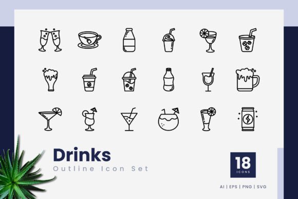 Drinks Outline Icons for Graphic Design