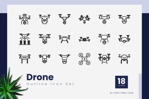 Drone Outline Icons for Handmade Graphics