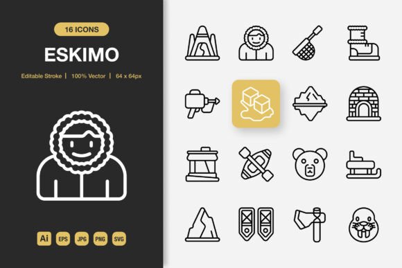 Eskimo Outline Icons - Minimalist Graphics for Handmade Creations