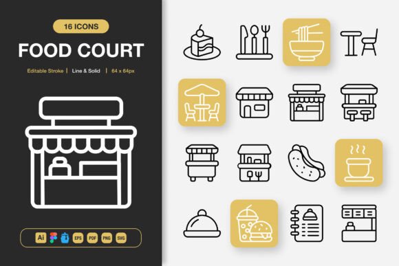 Food Court Icons - A Versatile Graphic Design Asset for Crafters