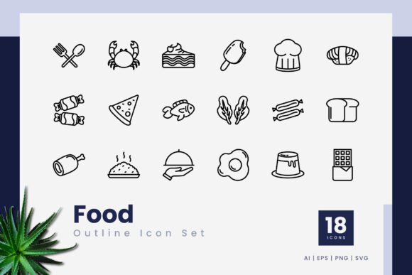 Food Outline Icons for Local Business Branding