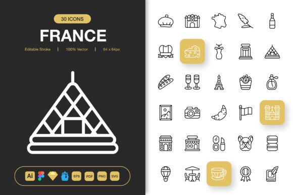 France Icons: A Minimalist Graphic Design Asset for Creative Projects
