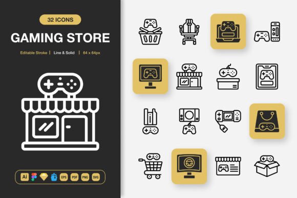 Gaming Store Icons for Modern Branding and Graphics
