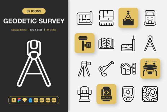 Geodetic Survey Icons for Modern Branding and Packaging