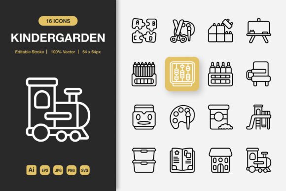 Kindergarden Outline Icons for Local Business Graphics