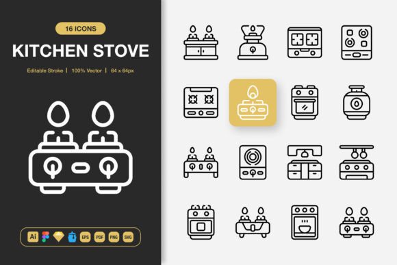 Kitchen Stove Icons for Crafting and Design
