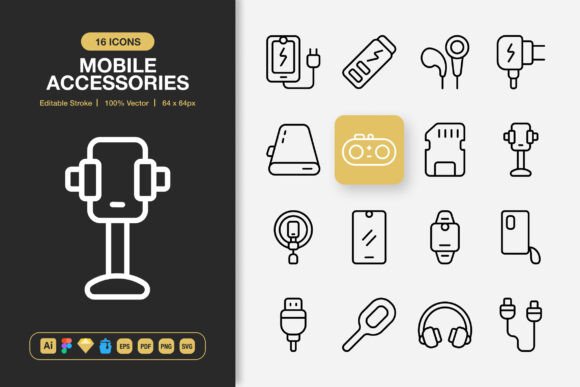 Mobile Accessories Outline Icons for Handmade Projects