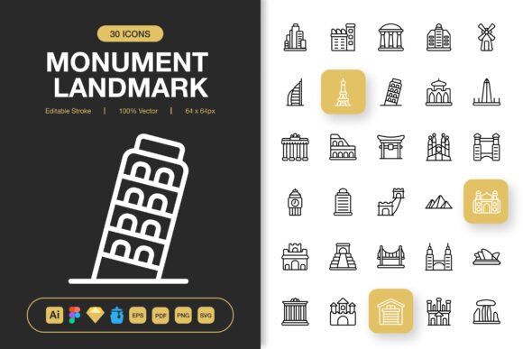 Monument Landmark Icons for Commercial Graphics