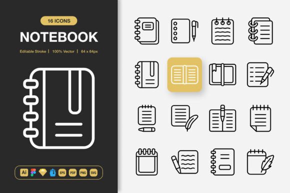Notebook Icons for Modern Web and Editorial Design