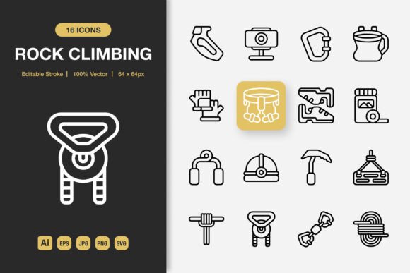 Rock Climbing Outline Icons - Minimalist Graphics for Digital Selling