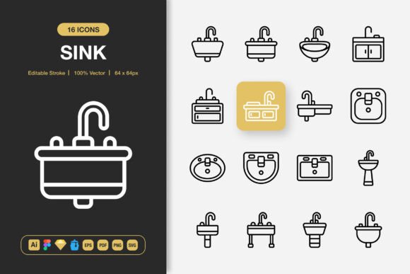 Sink Icons - Minimalist Graphics for Handmade Creations