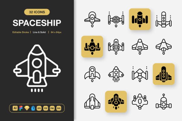 Spaceship Icons for Embroidery Projects