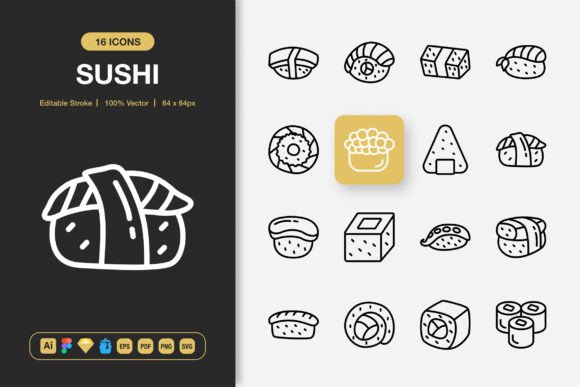 Sushi Icons - Minimalist Graphics for Digital and Print Projects