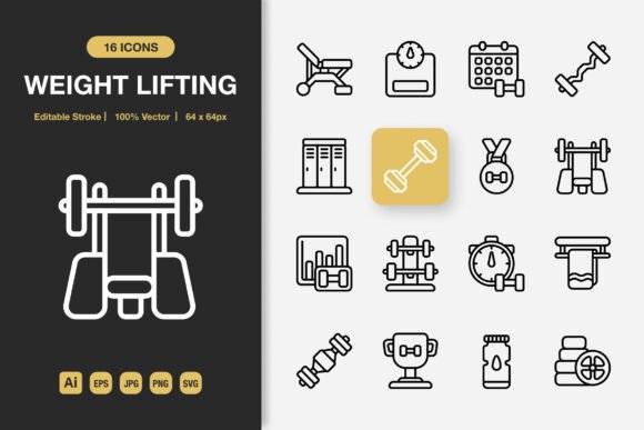 Weight Lifting Outline Icons for Modern Design Projects
