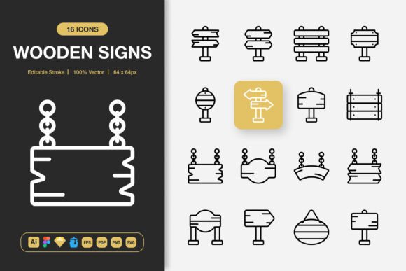 Wooden Signs Icons for Modern Web and Editorial Design